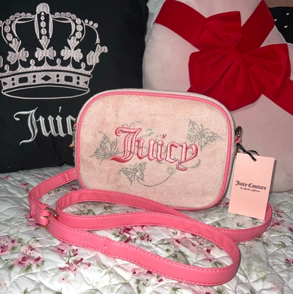 Juicy Couture Tops - JUICY COUTURE PINK DIAMOND WINGING IT LOGO & RHINESTONE BUTTERFLY BAG NWT